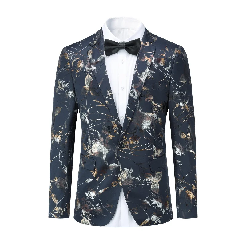 Slim Fit Floral Print Casual Blue Blazer