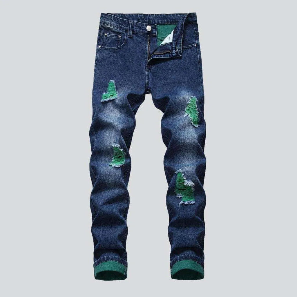 Color ripped men's jeans