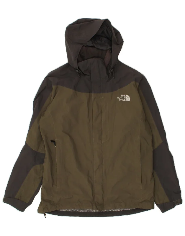 THE NORTH FACE Mens Hooded Rain Jacket UK 40 Large Khaki Colourblock Nylon