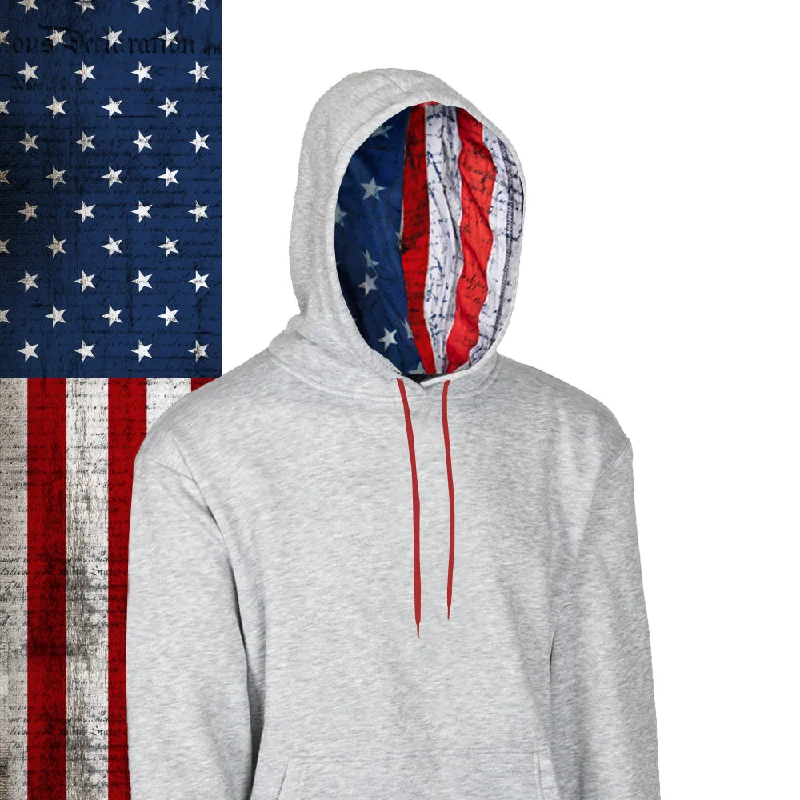 Classic Lined Hoodie | American Flag | Light Heather Grey