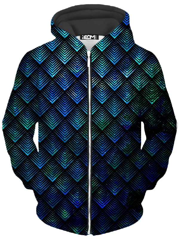 Galactic Dragon Scale Teal Unisex Zip-Up Hoodie