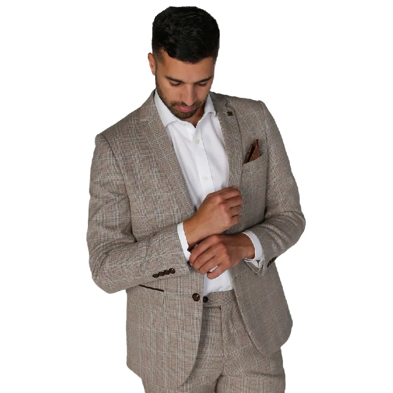 Holland - Men's Beige Check Blazer Office Wedding Prom