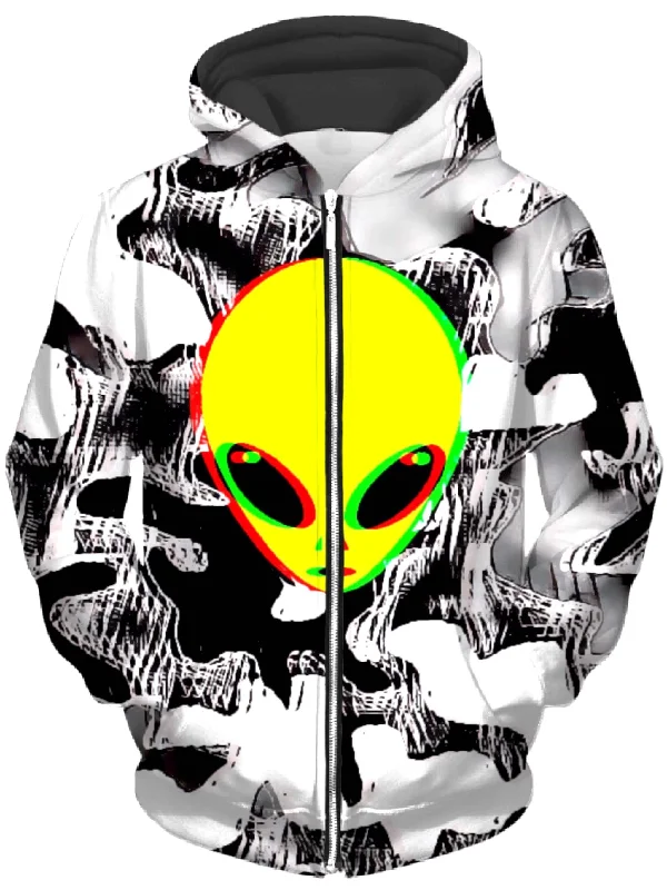 Trippy Alien Unisex Zip-Up Hoodie