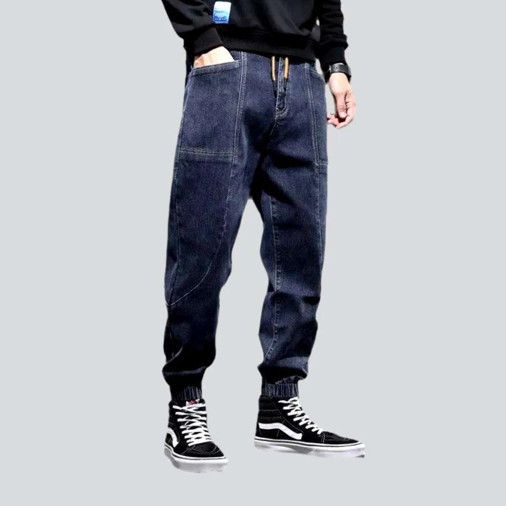 Streetwear dark men's denim joggers