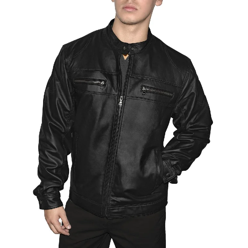 Victory Outfitters Men's Genuine Leather Multi Pocket Motorcycle Jacket