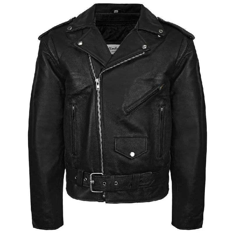 Victory Outfitters Men's Snap & Zip Overlay Closure Leather Biker Jacket