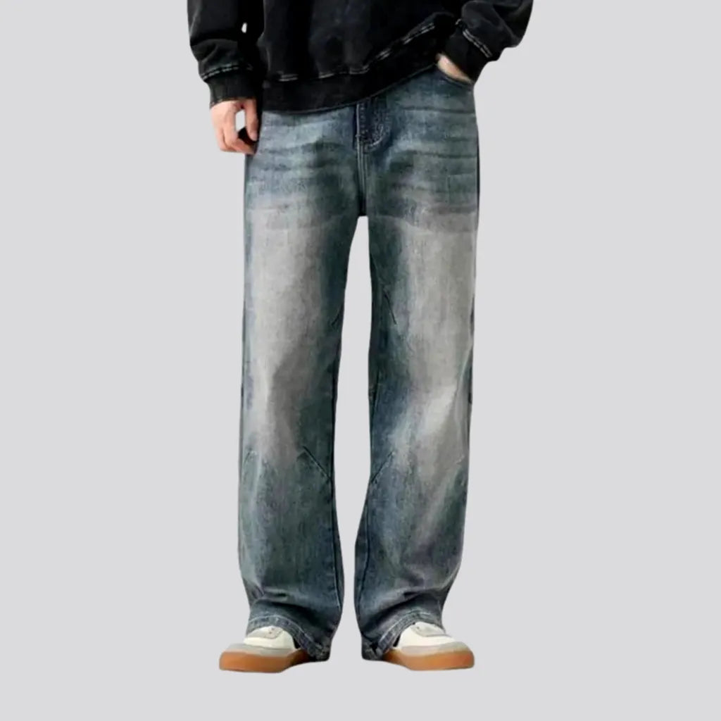 Creased mid rise fashion men's jeans