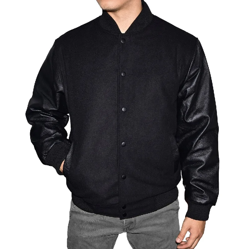 Men's Black Wool Blend Letterman Jacket