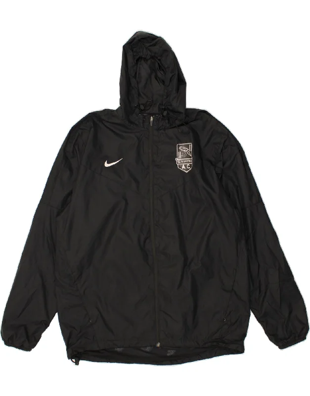 NIKE Mens Graphic Hooded Rain Jacket UK 42 XL Black Nylon