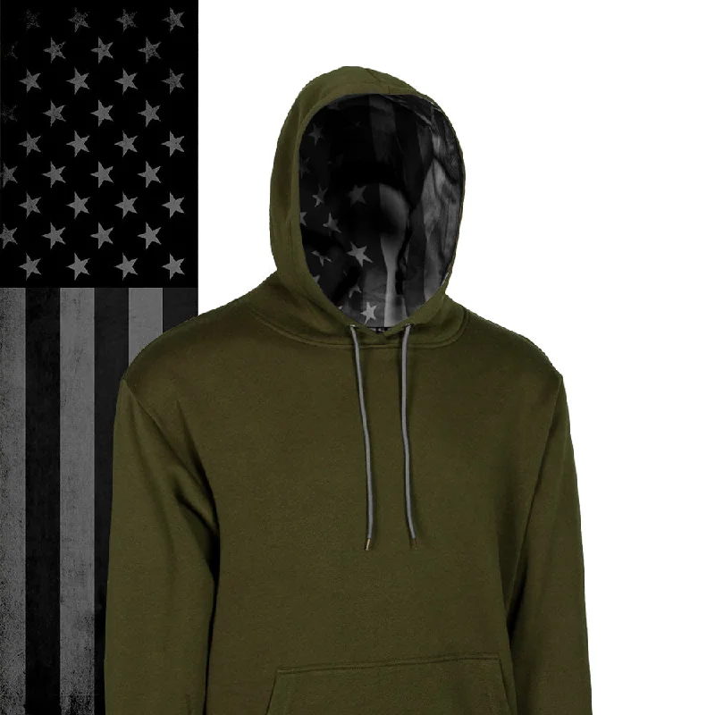 Classic Lined Hoodie | Blackout American Flag | Green