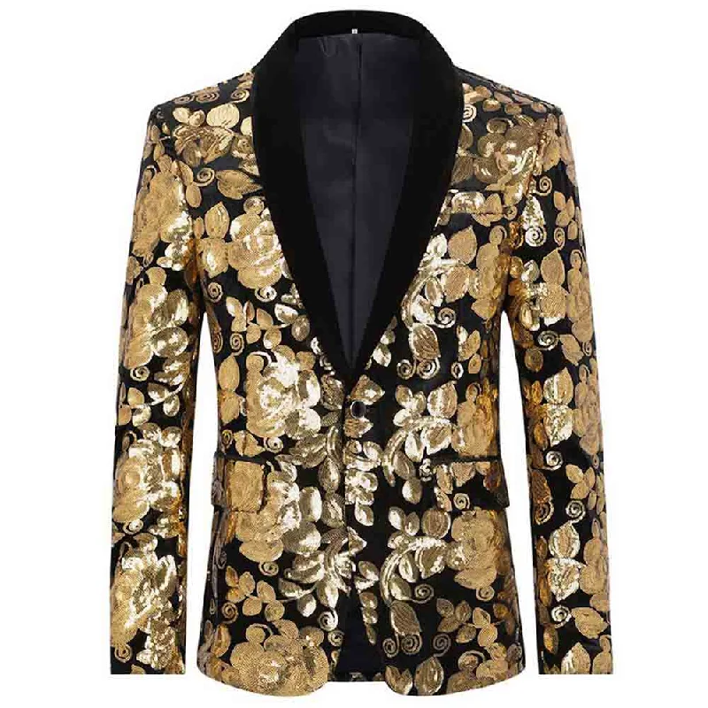 Gold Sequin Blazer Slim Fit Blazer Dance Party Jacket