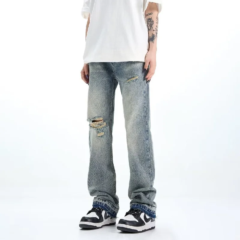 Loose Straight Ripped Jeans For Men