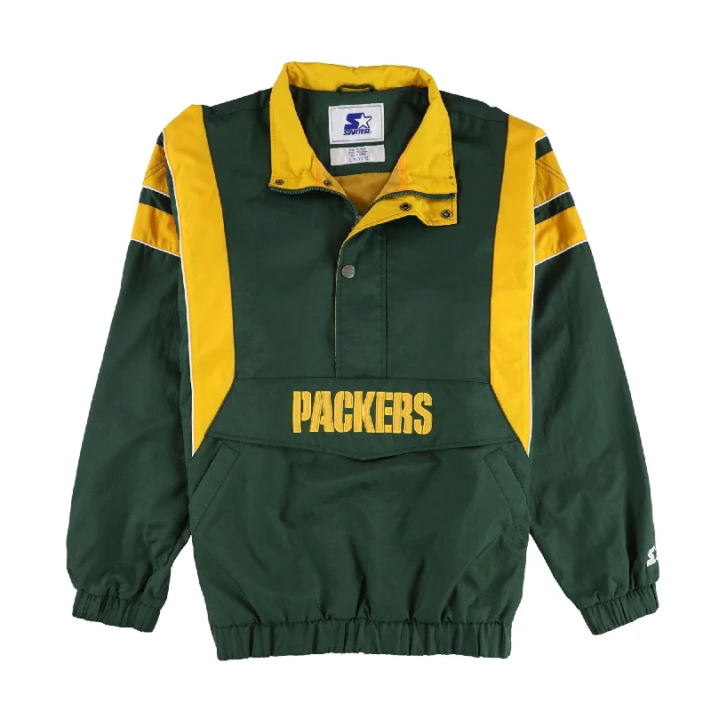 STARTER Mens Green Bay Packers Snap/Zipper Closure Pullover Raincoat, Green, Large