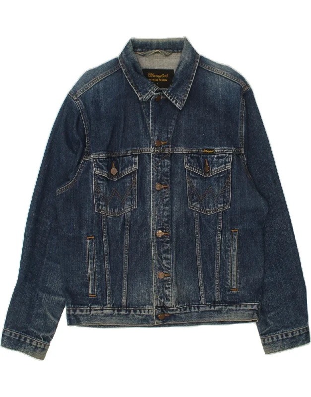 WRANGLER Mens Denim Jacket UK 40 Large Navy Blue Cotton