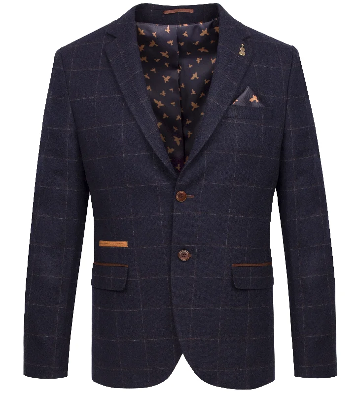 Fratelli Uniti Windowpane Check Navy Blazer