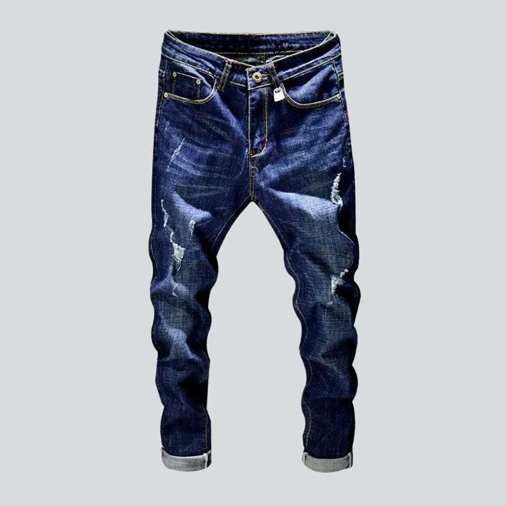 Denim blue ripped men's jeans