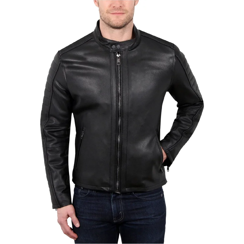 William Rast Mens Leather Motorcycle Jacket, Black, X-Large