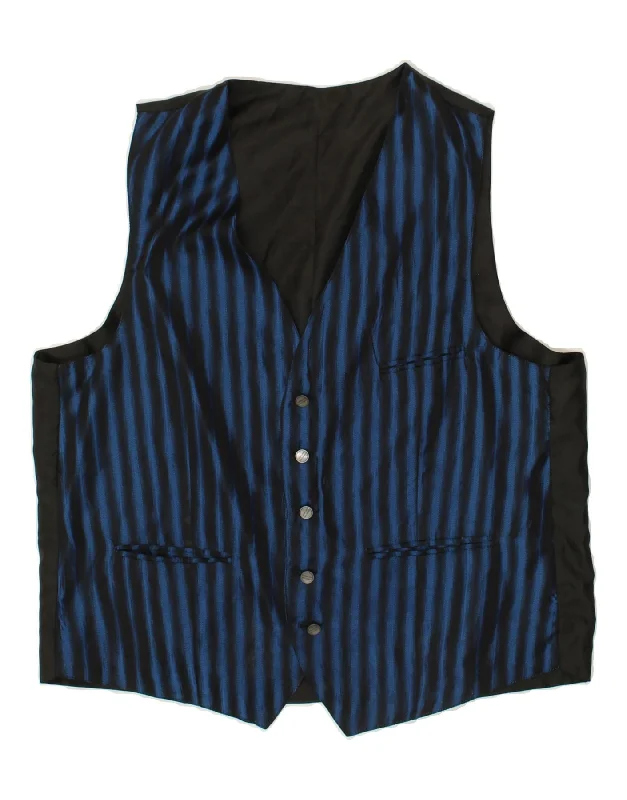 VINTAGE Mens Waistcoat Large Blue Striped Acetate