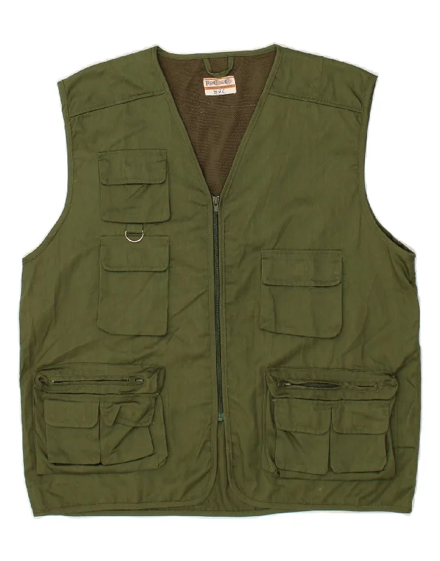 VINTAGE Mens Utility Gilet UK 44 2XL Green Polyester