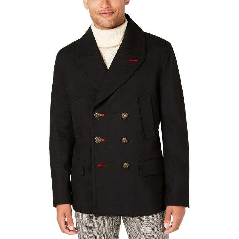 Tallia Mens Double Breasted Pea Coat, Black, Small