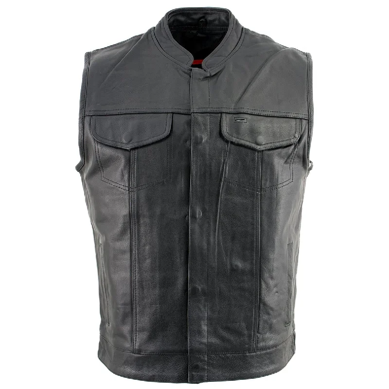 Leather King SH203601 Men's Black 'Club Style' Open Neck Leather Vest