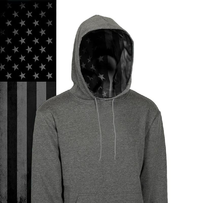 Classic Lined Hoodie | Blackout American Flag | Dark Heather Grey