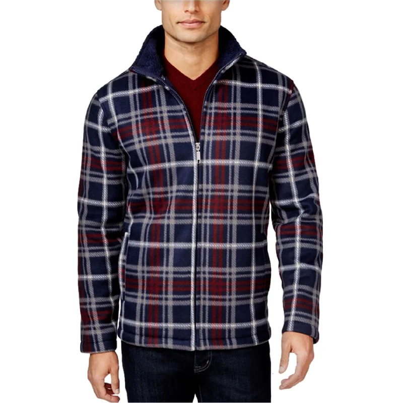 Club Room Mens Plaid FZ Fleece Jacket, Blue, Big 2X