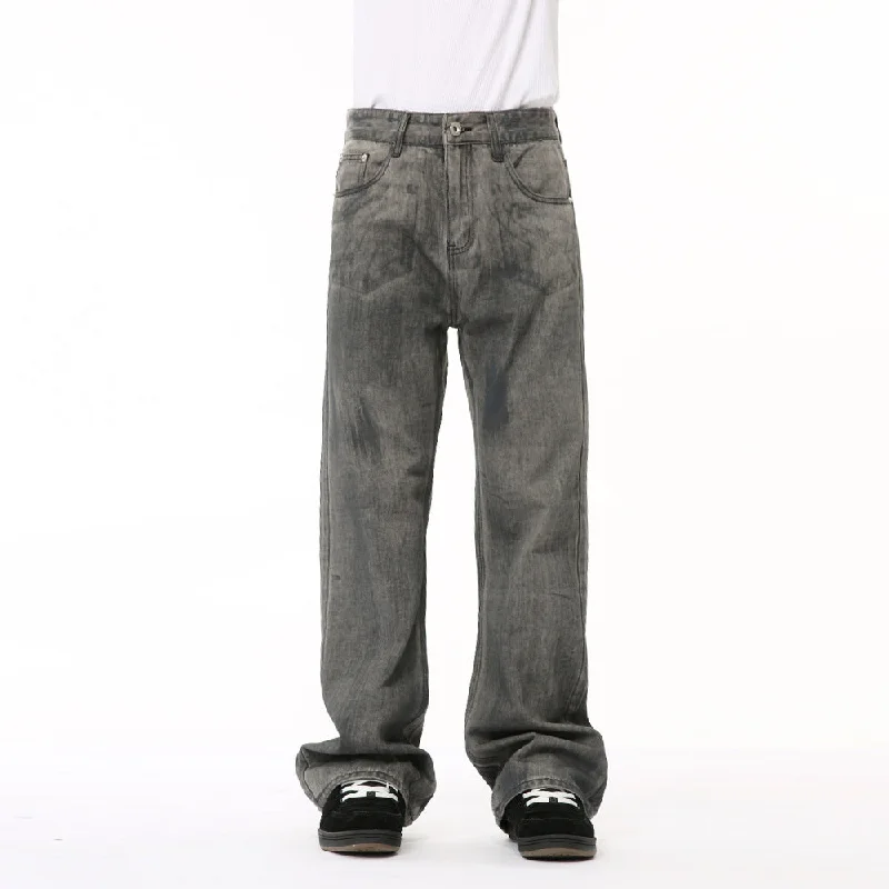 American-style Fashionable Black And Gray Washed Jeans