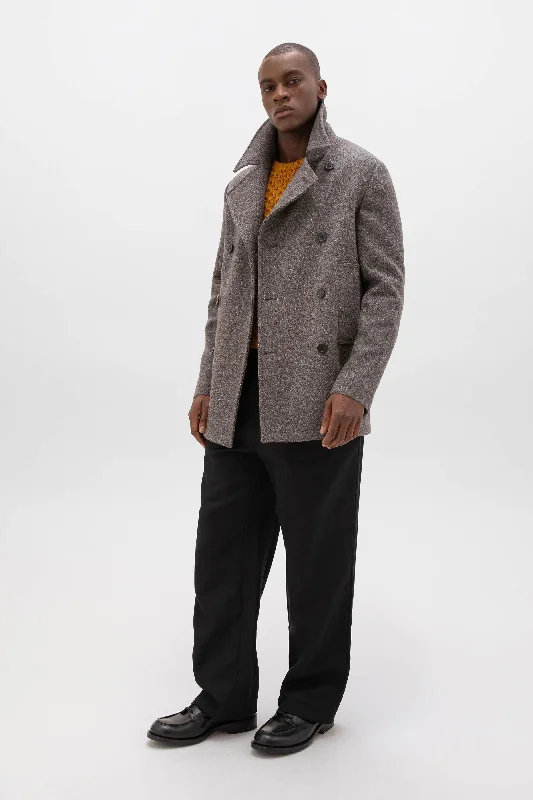 Charcoal Herringbone Pea Coat