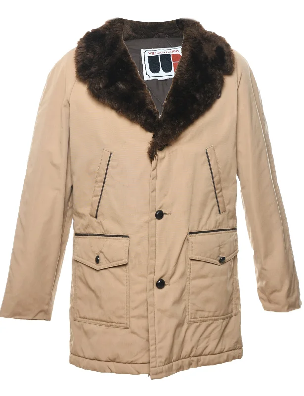 Single Breasted Faux Fur Trim Coat - S