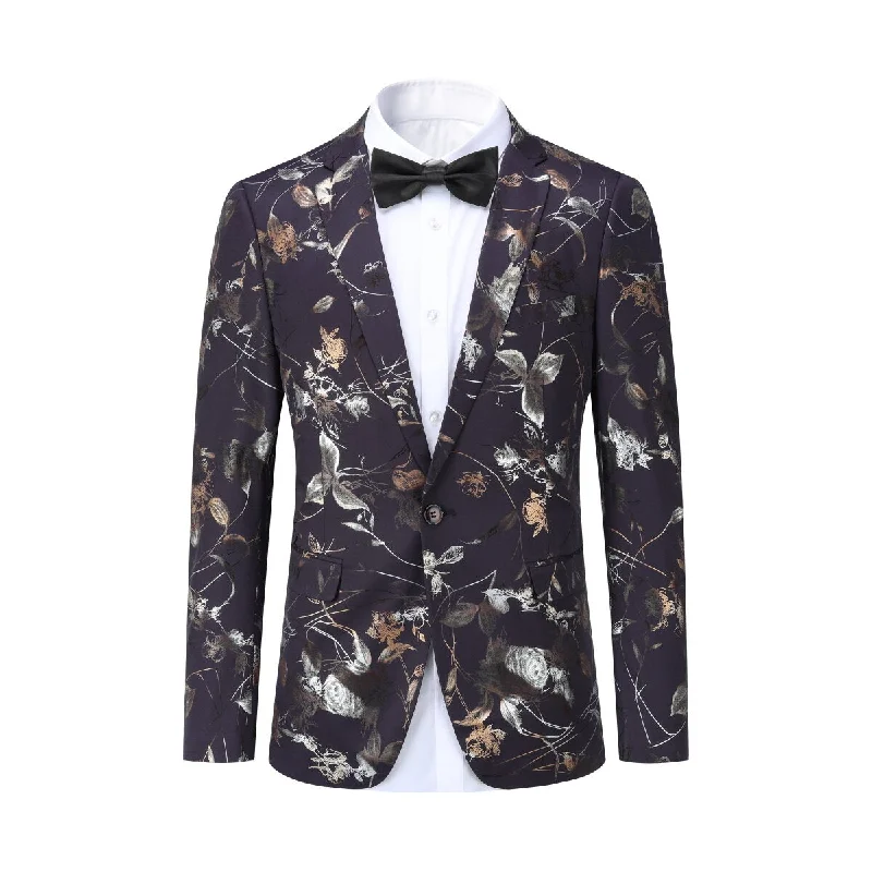 Slim Fit Floral Print Casual Purple Blazer