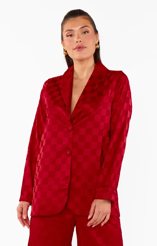 Felix Blazer ~ Red Checkerboard Satin