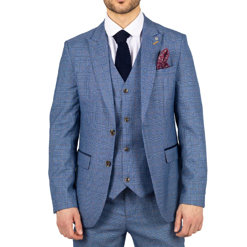 Men's Blazer Blue Checked Classic Sport Coat Plaid Tailored Fit