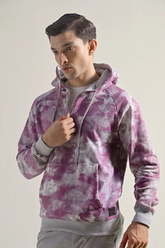 Tie & Dye Half Zipper Hoodie - Dusty Pink