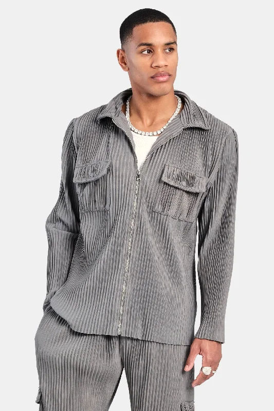 Pleated Utility Jacket  - Dark Grey