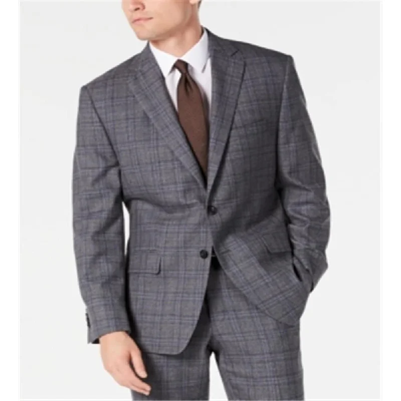 Michael Kors Men's Classic Fit Airsoft Stretch Plaid Suit Jacket Gray Size 48