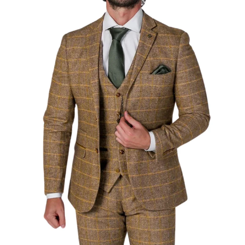 Men's Brown Blazer Tweed Herringbone Wool Blend Sport Coat