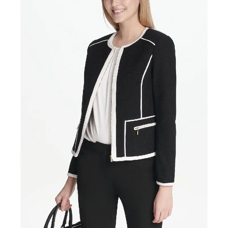 Calvin Klein Women's Piped-Trim Jacket Charcoal Size 12