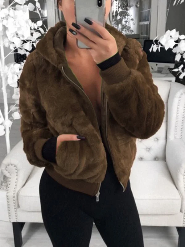 Autumn Winter Furry Hooded Coat