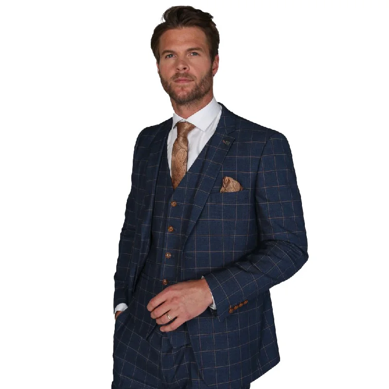 Men's Blue Blazer Check Formal Wedding Prom