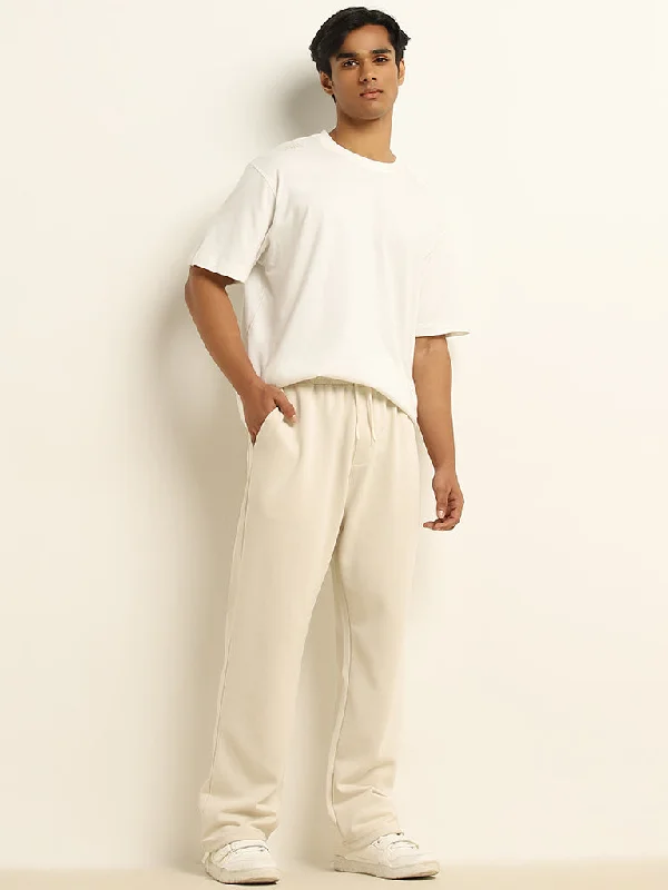 Studiofit Beige Relaxed-Fit Cotton Blend Track Pants