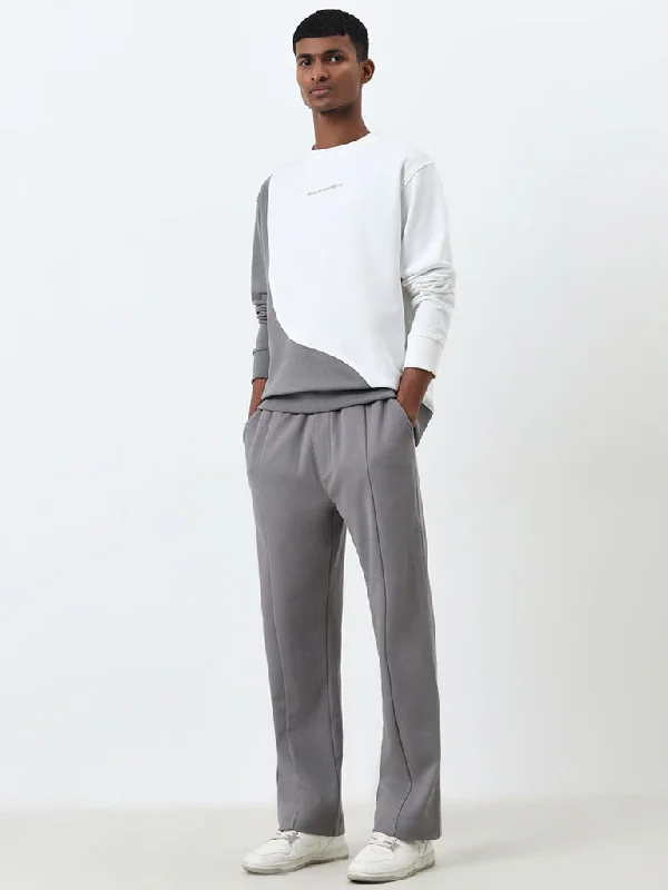 Studiofit Grey Seam-Detail Relaxed-Fit Mid-Rise Track Pants