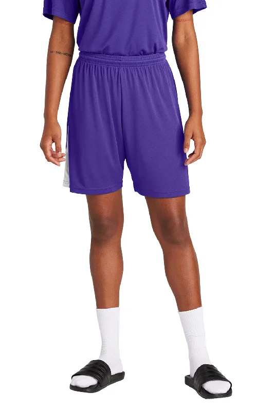 Sport-Tek Mens Moisture Wicking Competitor United Athletic Shorts - Purple/White - New