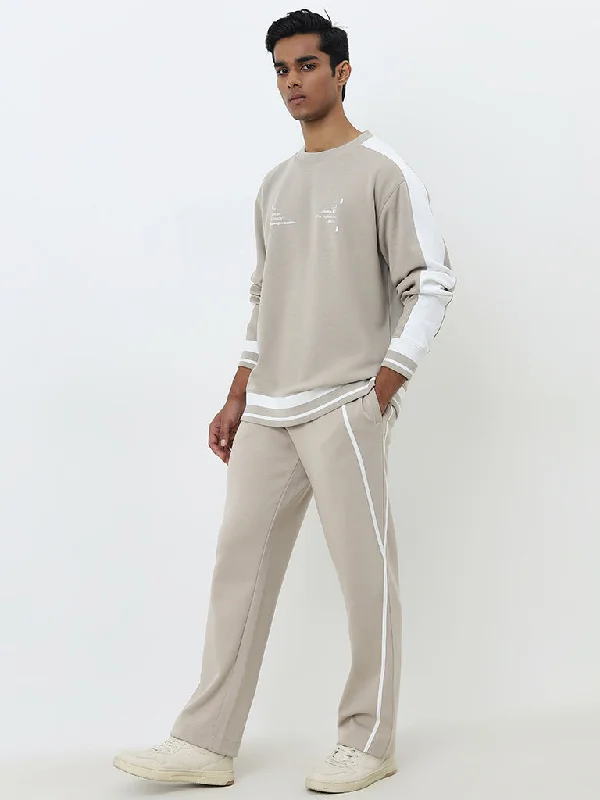 Studiofit Beige Relaxed-Fit Mid-Rise Track Pants