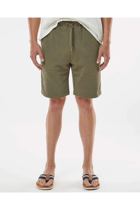 Independent Trading Co. Mens Fleece Shorts w/ Pockets - Army Green