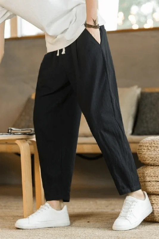 Basic Men's Cotton Linen Pants Male Casual Solid Color Breathable Loose Trousers Straight Pants