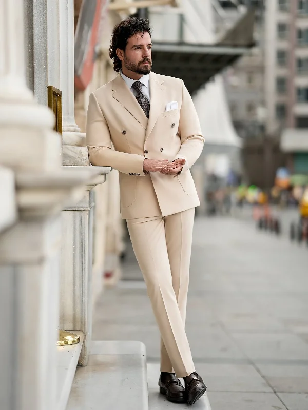 Beige Double Breasted Suit 2-Piece