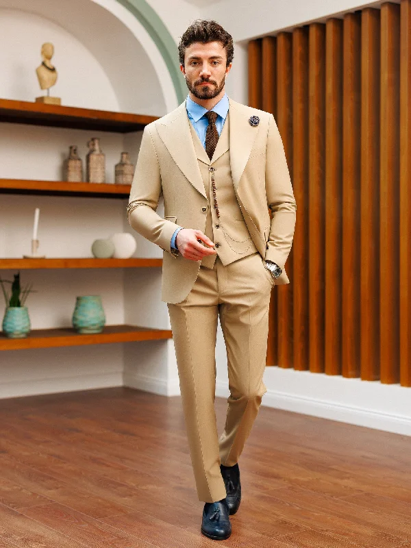 Beige Slim-Fit Suit 3-Piece