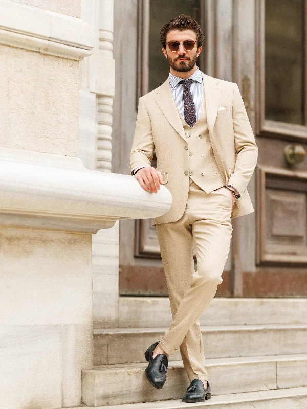 Beige Slim-Fit Suit 3-Piece