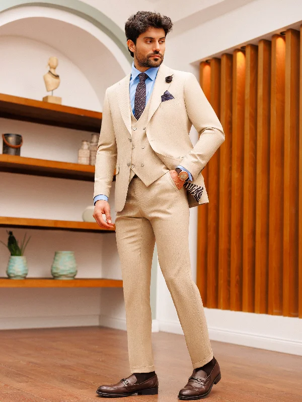 Beige Slim-Fit Suit 3-Piece